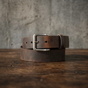 Ceinture en cuir de vachette de style vintage BS INTERNATIONAL avec boucle carrée, boucle en acier, écologique, imperméable, haute résistance, robuste - Product Image 1