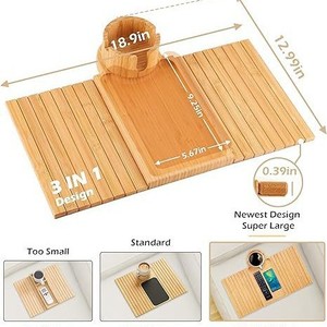 Bandeja de bambú para reposabrazos de sofá, bandeja multiusos de madera maciza para sala de estar, almacenamiento lateral para bebidas, aperitivos y comidas - Product Image 4