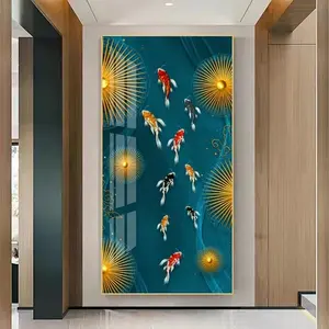 Toptan lüks stil sundurma asılı kristal porselen duvar 5d balık manzara soyut çerçeveli duvar sanat resmi