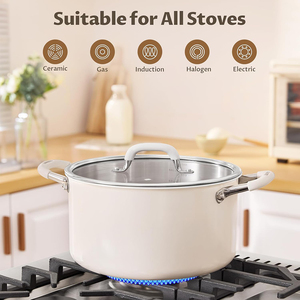 Casserole en fonte hollandaise de haute qualité 8 Qt avec couvercle en verre, non toxique, sans revêtement, compatible lave-vaisselle, poignées en acier inoxydable pour cuisinière à gaz - Product Image 4