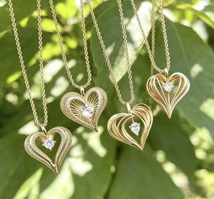 18K Gold Plated Hollow Heart Pendant Necklace 4 Styles Teardrop Round CZ Diamond Open Heart Charm Twist Rope <b>Chain</b> Women Fashion - Product Image 3