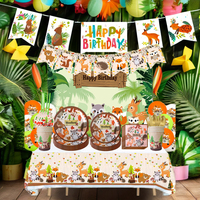 Articles de fête pour animaux Assiettes à couverts jetables Set de serviettes pour les enfants sur le thème de la forêt de la jungle Décorations de vacances d'anniversaire