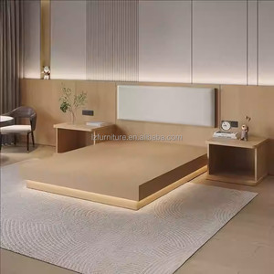 Low Price Hotel Bedroom <b>Set</b> Double <b>Single</b> <b>Bed</b> with Soft Headboard Bedside Table TV Wall Unit Storage Desk for 3 Star Chain Hotel - Product Image 3