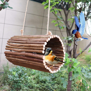 Décoration d'intérieur : Balançoire suspendue pour oiseaux, grottes d'arbre en bois de pomme naturel, corde en coton, boule en rotin, ornement pour calopsites et canaris - Product Image 5