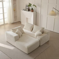 Canapé d'angle modulaire en velours côtelé crème style nordique, emballage sous vide pour petit appartement ou salon