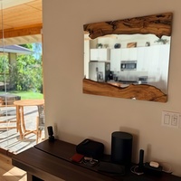 Wood Handmade Mirror, Real Wood Rustic Wall Hanging Wavy Mirror, Asymmetrical Live Edge Wooden Mirror