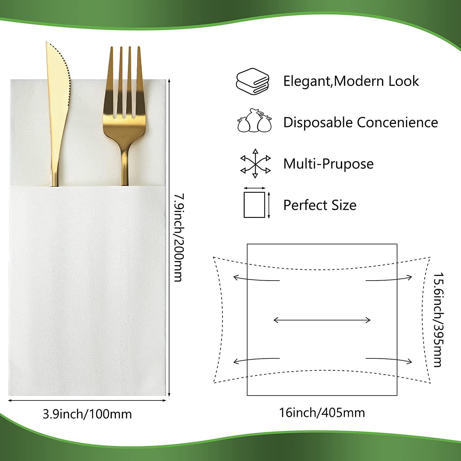 Folded Cutlery Pocket Serviettes Paper Tissue Table Napkins for Dinner Party Wedding Decoration