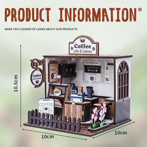لغز خشبي ثلاثي الأبعاد لبيت القهوة - مجموعة تركيب منزل الدمى المصغر مع ركن الكتب وديكورات الحرف اليدوية - Product Image 2