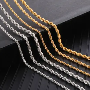 Venta al por mayor collar de cadena de 50cm. de las mujeres-Cadena de eslabones chapada en oro de 18k para mujer y hombre, collar de acero inoxidable, cadena de cuerda italiana