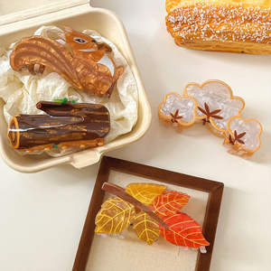 بيع بالجملة مشبك شعر كبير حيوان مخصص مشبك سنجاب على شكل سحابة قطة على شكل ورقة خشب حلوة فتاة لطيف مشبك أكريليك كبير من أجل النساء - Product Image 5