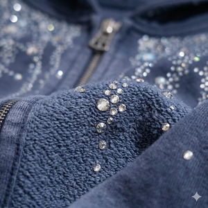 Sudadera con Capucha para Hombre, Marca de Ropa Personalizada OEM, 100% Algodón, Lujosa, con Cierre Completo, Decorada con Pedrería, Estilo Y2K - Product Image 3