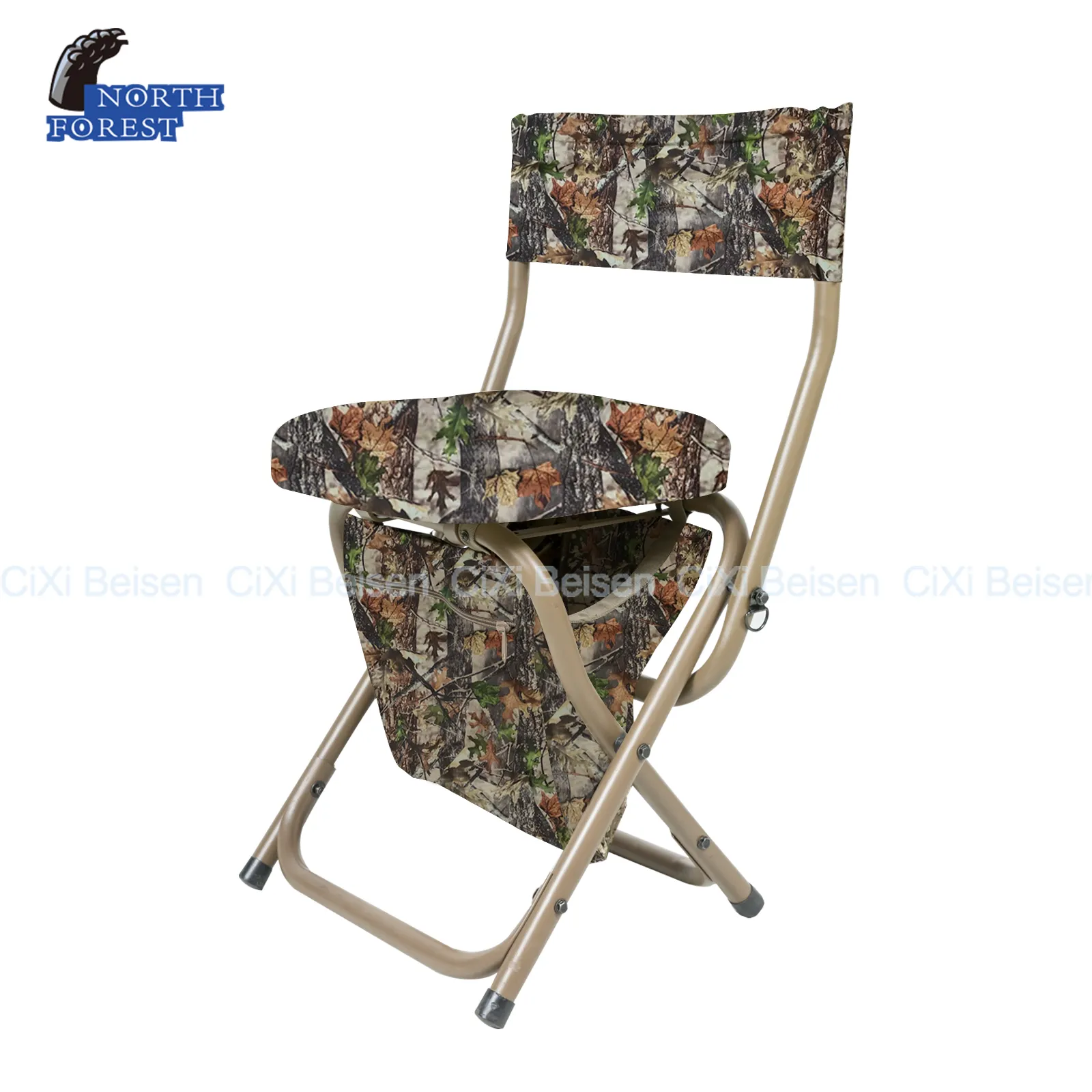 BSCI FCCA 350lbs 정적 하중 무게 강철 튜브 접이식 의자 카모 한 남자 사냥 의자 블라인드 좌석 아래 가방