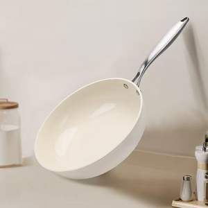 <span class=keywords><strong>Wok</strong></span> Antiaderente de Alumínio com Revestimento Cerâmico Branco para Indução com Tampa de Vidro Panela <span class=keywords><strong>Wok</strong></span> de Alumínio para Cozinha a Gás - Product Image 1