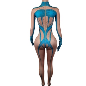 Guantes de manga larga brillantes para mujer, peleles de escenario, leotardo de baile en barra, <span class=keywords><strong>fiesta</strong></span> de cumpleaños, <span class=keywords><strong>mono</strong></span> Sexy de una pieza con diamantes de imitación - Product Image 4