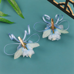 26 Summer Original Design Antique Style Handmade Silk <b>Flower</b> Blue Anti-Gravity Hair Clip <b>Sweet</b> Makeup Styling Perforated <b>Flower</b> - Product Image 3