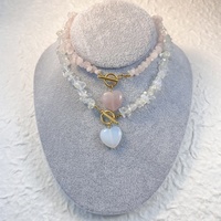 Pendentif Cœur Irrégulier en Pierre Naturelle Rose et Cristal, Perles de Pierre Concassée, Style Bambou, Tendance ShilohTrendy pour Femme