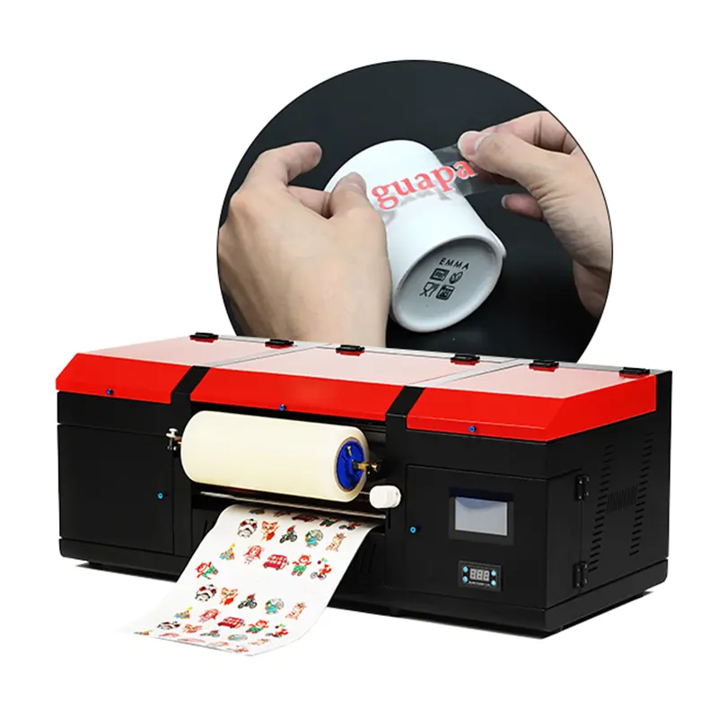 छोटे घरेलू व्यवसाय विचार के लिए लैमिनेटर स्टिकर लेबल कप प्रिंटिंग मशीन के साथ OEM 13" यूवी डीटीएफ प्रिंटर