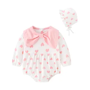 Conjuntos de ropa de bebé con estampado en forma de corazón, 100% algodón, con sombrero, ropa de manga larga para niños, pelele para bebé y Niña