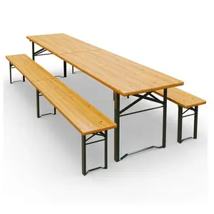 NPOT, mesa plegable de madera para exteriores, juego de banco para asientos, juego de muebles de comedor, 2 bancos