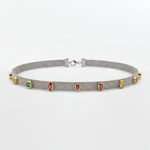 Collier ras-de-cou en maille de tourmaline multicolore en argent sterling 925 - Product Image 1