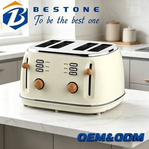 Tostadora BESTONE de 4 Rebanadas, Color Crema, Temporizador Mecánico, Función de Descongelar, Recalebar y Cancelar, Uso Doméstico - Product Image 1