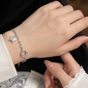 Bracelet avec pendentif étoile et lune en argent Sterling S925, bijoux romantiques frais en argent pour femmes, cadeau d'anniversaire pour les déplacements quotidiens - Product Image 2