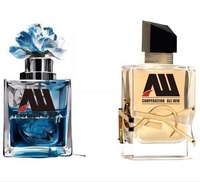 Flacon de parfum de luxe en verre à base épaisse avec pulvérisateur à pompe, forme ronde et diffuseur à bâtonnets 30ml/50ml/100ml et tailles personnalisées, logo personnalisé