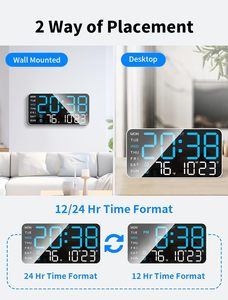 Large <b>LED</b> <b>Wall</b> <b>Clock</b> Temperature Humidity Monitor with Ambient Light Multi Function Digital <b>Clock</b> - Product Image 6