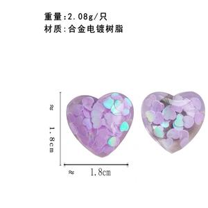 2025ต่างหูเม็ดเดี่ยวประดับเลื่อมรูปหัวใจสีม่วงใหม่ต่างหูเรซิ่นรูปหัวใจน่ารักสำหรับงานเลี้ยงของผู้หญิงเด็กผู้หญิง - Product Image 6