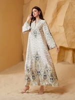 Robe Abaya Élégante et Respirante pour Femmes Musulmanes 2026, en Polyester, Style Vintage, Imprimé Aïd, Strass, Manches Larges Brodé, Longue