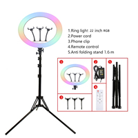 Kit de trépied pour selfie avec caméra photographique, lumière annulaire multicolores, lumière annulaire LED RGB dimmable de 56 cm (22 pouces) pour diffusion en direct