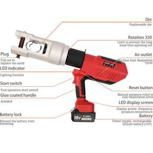 Herramienta de prensado hidráulica alimentada por batería 25-630mm² para conector de cable Cu/Al | <span class=keywords><strong>Crimpadora</strong></span> eléctrica portátil de 18V - Product Image 2