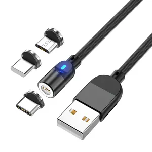 Kabel Data magnetik pengisian daya Cepat 3A, kawat USB mikro Tipe C 1M 2M 3 In 1 untuk Pro max Plus Galaxy Note ponsel