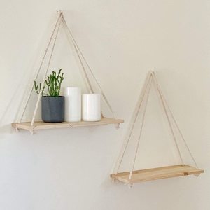 Estantes <span class=keywords><strong>colgantes</strong></span> de <span class=keywords><strong>cuerda</strong></span> de madera Natural, triangulares flotantes, muebles para sala de estar - Product Image 3