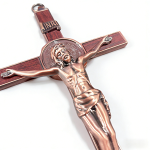 <span class=keywords><strong>Croix</strong></span> murale HT Saint Benoît, crucifix en bois et cuivre de 9,06 pouces, <span class=keywords><strong>croix</strong></span> catholique <span class=keywords><strong>INRI</strong></span> Jésus-<span class=keywords><strong>Christ</strong></span>, décoration murale pour la maison et l'église - Product Image 4