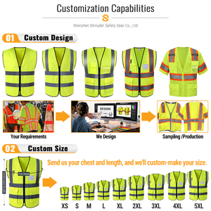 سترة أمان هندسية فسفورية صفراء قابلة للتخصيص بشعار، قميص عالي الوضوح بأكمام طويلة للعمل - Product Image 4