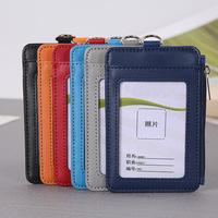 Dompet Kartu Lencana ID Kulit Asli, Tempat Kartu 2 Slot Kartu dengan Tali Lanyard Leher Ritsleting untuk Kantor