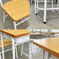 Ensemble de bureau et chaise d'école contemporain, durable et écologique, avec plateau en bois et structure en métal pour usage scolaire