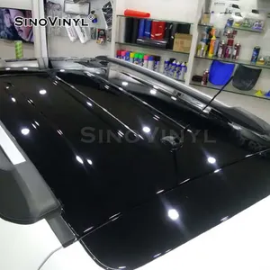 SINOVINYL 1.52x 30M120ミクロン卸売ポリマーPVC光沢のある黒い車のサンルーフラッピングステッカーフィルム