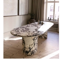 Table à manger ronde de style nordique, table à manger moderne de luxe en marbre italien Calacatta Violar pour hôtel, restaurant, mobilier