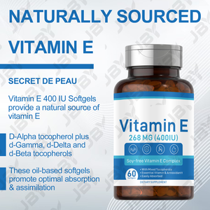 כמוסות קומפלקס ויטמין E של JBY 268 מיליגרם (400 IU) <span class=keywords><strong>D</strong></span>-אלפא, כמוסות רכות טבעיות, תמיכה יומית ליופי, תוסף תזונה לנשים בוגרות, OEM - Product Image 4