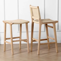 Tabouret de bar en bois de hêtre avec ficelle kraft vintage nordique, chaise haute pour cuisine, salle à manger, hôtel, restaurant, comptoir