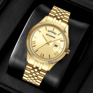 Montre à quartz de luxe pour homme avec mouvement japonais Miyota 2035, bracelet en acier inoxydable doré et cuir, largeur 22 mm, Orologio Uomo, Montre Homme - Product Image 1
