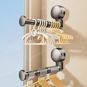 Porte-vêtements télescopique mural en acier inoxydable à ventouse pour salle de bain - Product Image 4