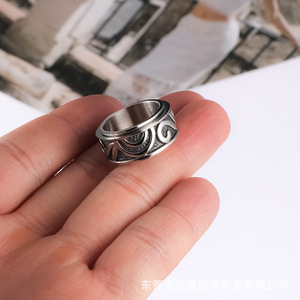 Rotatable Retro Minimalist Men's <b>Titanium</b> Steel <b>Ring</b> Sunflower Pattern SA959 Gift Jewelry - Product Image 1