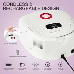 เครื่องอบเล็บเจลแบบชาร์จไฟได้ 96W, โคมไฟยูวีแอลอีดีไร้สายสำหรับอบเล็บ, แสงยูวีพร้อมเซ็นเซอร์อัตโนมัติและฐานโลหะที่ถอดออกได้ - Product Image 5