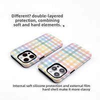Coque de téléphone à motif à carreaux colorés pour 17 Pro avec recharge sans fil, couverture intégrale, antichoc, anti-traces de doigts