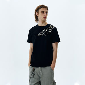 T-shirt pour homme en coton 100% de qualité supérieure, vente en gros, poids lourd 200g, col rond, perles de perles personnalisées, coupe ajustée, respirant - Product Image 3