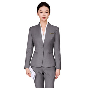 Women's Suit Set Gray Polyester Office Lady Anti-Wrinkle Full Sleeve Autumn Wear - Product Image 5