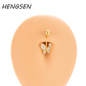HENGSEN Gioielli per <span class=keywords><strong>Ombelico</strong></span> <span class=keywords><strong>all</strong></span>'Ingrosso in <span class=keywords><strong>Argento</strong></span>, Oro, Acciaio Inossidabile Placcato Oro 18K con Zirconi a Forma di Farfalla per Matrimonio - Product Image 5